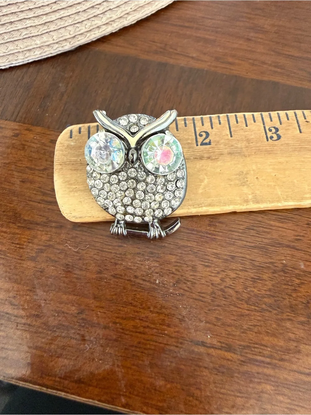 Vintage Owl Rhinestone Brooch